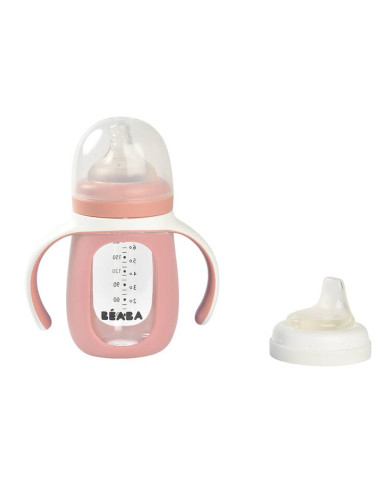 BEABA MOKOMASIS BUTELIUKAS-GERTUVĖ 2IN1, 210 ML, OLD PINK, SILIKONINIAME DĖKLE