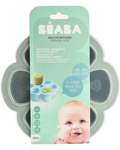 BEABA SILIKONINIS KŪDIKIO MAISTO KONTEINERIS MULTIPORTIONS XL 6X150 ML SAGE GREEN 