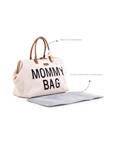CHILDHOME DIDELIS MAMOS REIKMENŲ KREPŠYS MOMMY BAG, TEDDY OFF WHITE