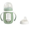 BEABA MOKOMASIS STIKLINIS BUTELIUKAS-GERTUVĖ 2IN1, 210 ML, SAGE GREEN, SILIKONINIAME DĖKLE
