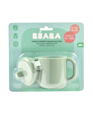 BEABA SILIKONINIS 2-IN-1 MOKOMASIS PUODELIS, SAGE GREEN