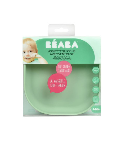 BEABA SILIKONINĖ DUGNU PRILIMPANTI LĖKŠTĖ, SAGE GREEN  