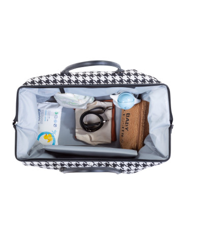 CHILDHOME DIDELIS MAMOS REIKMENŲ KREPŠYS MOMMY BAG, PIED DE POULE, BLACK