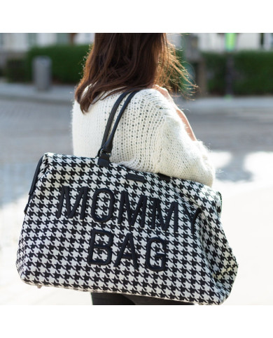 CHILDHOME DIDELIS MAMOS REIKMENŲ KREPŠYS MOMMY BAG, PIED DE POULE, BLACK