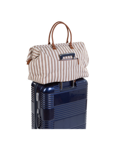 CHILDHOME DIDELIS MAMOS REIKMENŲ KREPŠYS MOMMY BAG,  STRIPES - NUDE/TERRACOTTA