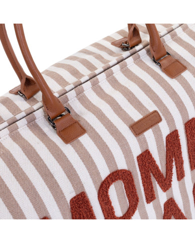 CHILDHOME DIDELIS MAMOS REIKMENŲ KREPŠYS MOMMY BAG,  STRIPES - NUDE/TERRACOTTA