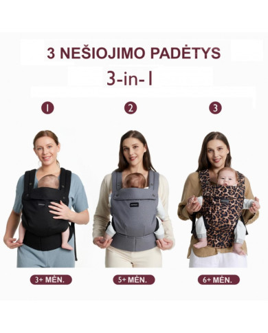 MOMCOZY ERGONOMINĖ KŪDIKIŲ NEŠIOKLĖ SU TINKLELIU, JUODA