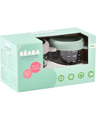BEABA 2 GAB. STIKLA TRAUKU KOMPLEKTS (250 ML), SAGE GREEN/GREY