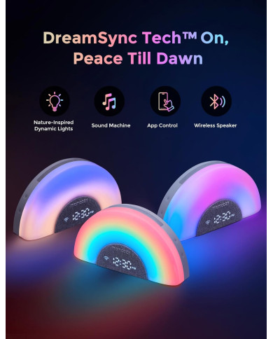MOMCOZY BALTĀ TROKŠŅA APARĀTS MODINĀTĀJS DREAMSYNC™ AR VARAVĪKSNES GAISMU, GREY