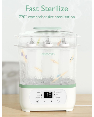 MOMCOZY 8-IN-1 ELEKTRISKAIS TVAIKA PUDEĻU STERILIZATORS ZĪDAIŅIEM