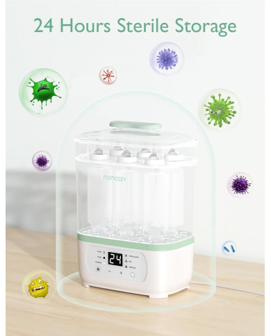 MOMCOZY 8-IN-1 ELEKTRISKAIS TVAIKA PUDEĻU STERILIZATORS ZĪDAIŅIEM