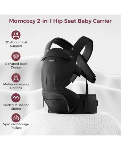 MOMCOZY ZĪDAIŅU NĒSĀTĀJS MOVE2FIT 2IN1 AR GŪŽU SĒDEKLI, MELNS