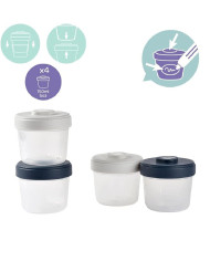 BEABA Savienojami Pārtikas Uzglabāšanas Trauki 4x150ml - Hermētiski un Kompakti