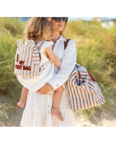 CHILDHOME Bērnu Mugursoma My First Bag - Stripes Nude/Terracotta