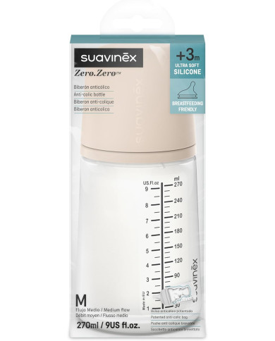 SUAVINEX ZERO ZERO ANTI-COLIC PUDELE, 270 ML, NO +3 MĒN.