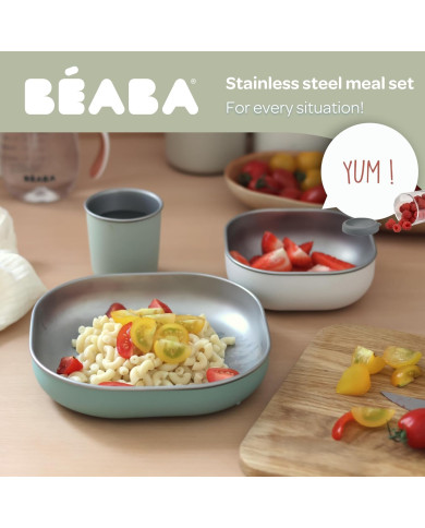 BEABA Nerūsējošā Tērauda Pusdienu Komplekts, Sage Green - 3 gab.