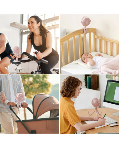 MOMCOZY pārnēsājamais ratiņu ventilators, rozā