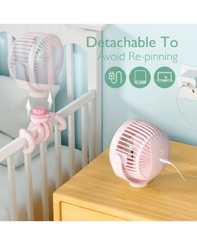 MOMCOZY pārnēsājamais ratiņu ventilators, rozā