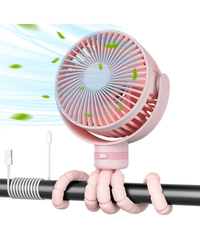 MOMCOZY pārnēsājamais ratiņu ventilators, rozā