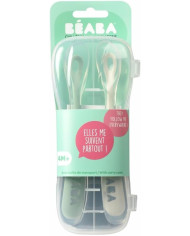 BEABA SĀKUMBARĪBAS SILIKONA 2 GAB. KAROTĪŠU KOMPLEKTS AR KASTĪTI, GREY/SAGE GREEN