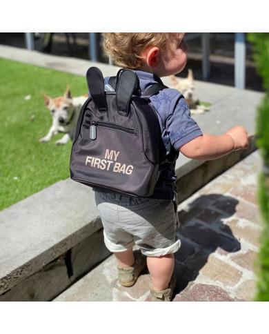CHILDHOME Bērnu Mugursoma My First Bag Black/Gold - Pirmā Mugursoma Jūsu Mazulim