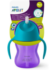 PHILIPS AVENT Dzeršanas krūze ar salmiņu, 9 Mēn+, 200 ml, Violet/Blue