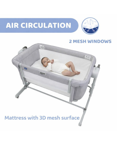 CHICCO NEXT2ME MAGIC EVO ŠŪPULIS, LIGHT GREY - Komforts un Drošība