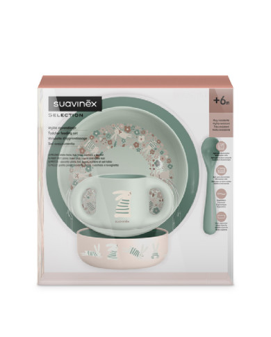 SUAVINEX MĀCĪBU TRAUKU KOMPLEKTS NO 6 MĒNEŠIEM, 5 DAĻAS – WONDERLAND GREEN
