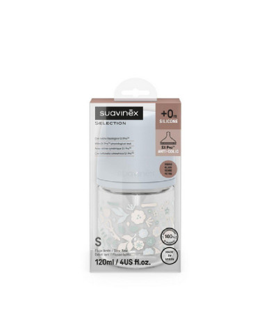 SUAVINEX STIKLA ANTI-COLIC PUDELE SX PRO AR LĒNĀS PLŪSMAS FIZIOLOĢISKO KNUPĪTI, 120 ML, NO 0 MĒN., WONDERLAND BLUE