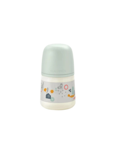 SUAVINEX ANTI-COLIC PUDELE SX PRO AR LĒNAS PLŪSMAS (S) FIZIOLOĢISKO ZĪDNI, 150 ML, NO 0 MĒN., WALK GREEN