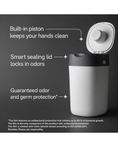 TOMMEE TIPPEE TWIST AND CLICK ADVANCED AUTIŅBIKŠU KONTEINERA UN 12 GAB. KASEŠU KOMPLEKTS, WHITE