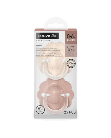 SUAVINEX FIZIOLOĢISKAIS KNUPĪTIS SX PRO WONDER, 0-6 MĒN., SOFT BEIGE/MEDIUM PINK, 2 GAB.