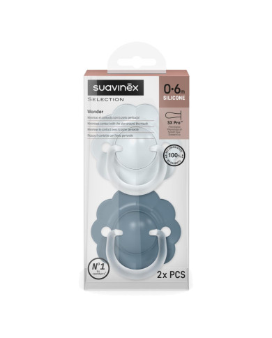 SUAVINEX FIZIOLOĢISKAIS KNUPĪTIS SX PRO WONDER, 0-6 MĒN., SOFT/DEEP BLUE, 2 GAB.