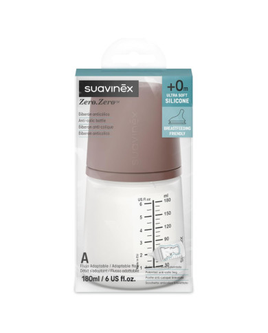 SUAVINEX ZERO ZERO ANTI-COLIC PUDELE AR REGULĒJAMAS PLŪSMAS UZGAĻU, 180 ML, NO +0 MĒN., DEEP