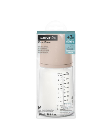 SUAVINEX ZERO ZERO ANTI-COLIC PUDELE AR VIDĒJAS PLŪSMAS UZGAĻU, 270 ML, NO +3 MĒN., DEEP