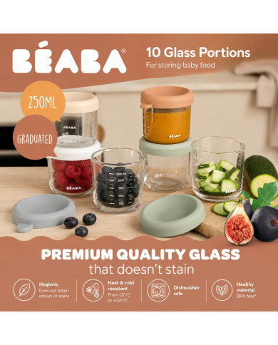 BEABA 10 gab. stikla trauku komplekts 250 ml - Natural Colours