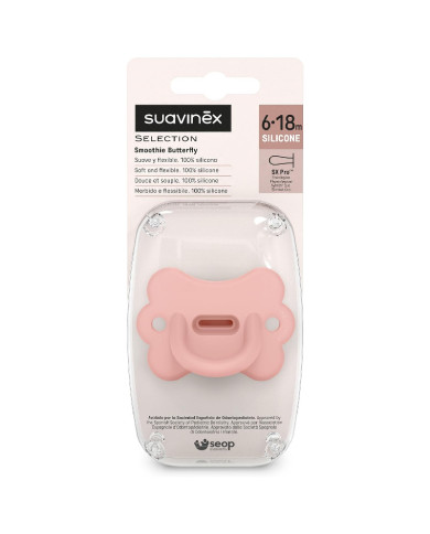 SUAVINEX COLOUR ESSENCE BUTTERFLY FIZIOLOĢISKAIS KNUPĪTIS SX PRO, 6–18 MĒN., PINK