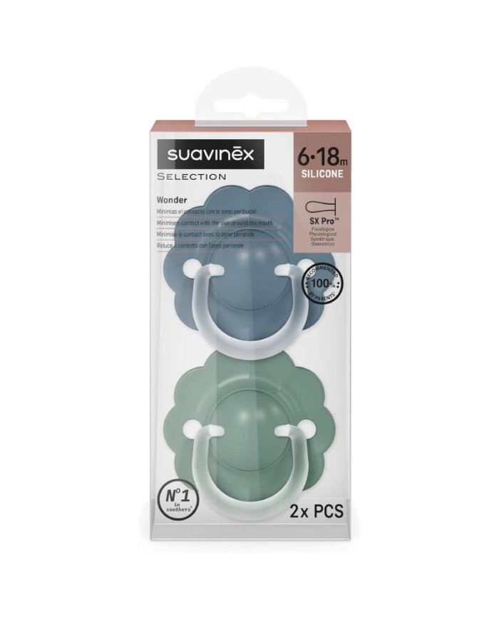 SUAVINEX FIZIOLOĢISKAIS KNUPĪTIS X PRO WONDER, 6–18 MĒN., DEEP GREEN.BLUE, 2 GAB.