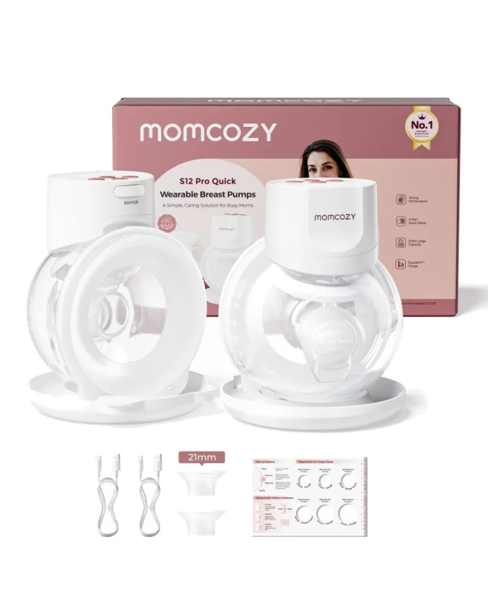 MOMCOZY DIVKĀRŠS PĀRNĒSĀJAMS BEZVADU PIENA SŪKNIS S12 PRO+, BALTS